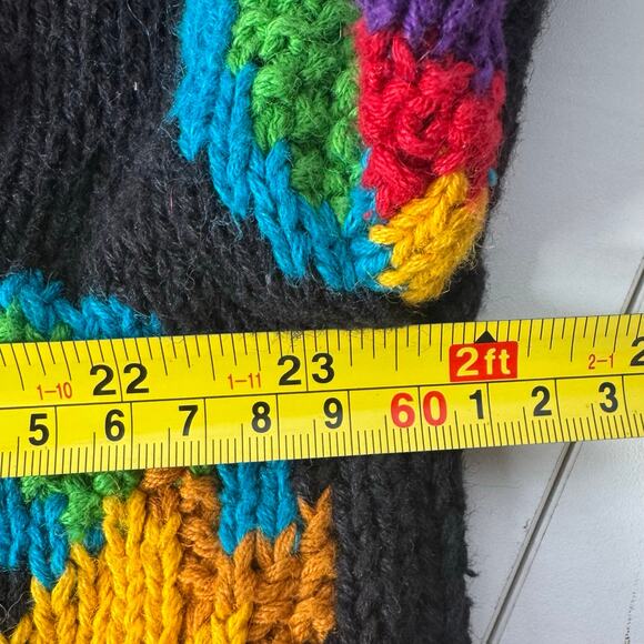 Vintage 80s/90s Hand Knit Chunky Floral Funky Gold Button Cardigan 2XL Jen Reed - Picture 8 of 9